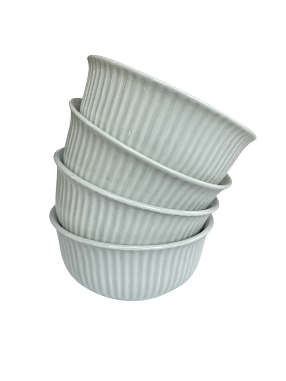 Pier 1 Mini Ceramic Prep Bowls Set of 4 off white vertical ribbed pattern